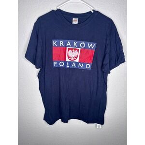 Smile Krakow Poland T Shirt Mens Large Navy Blue Graphic Souvenir Tee Cotton